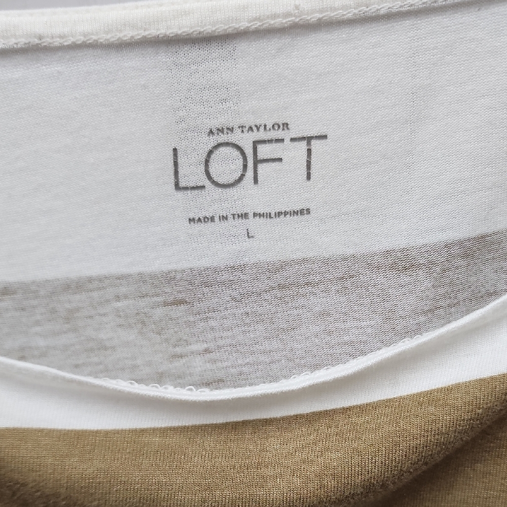 LOFT Short Sleeve Top - Olive Stripes Lunch Date Shirt - Picture 2 of 5